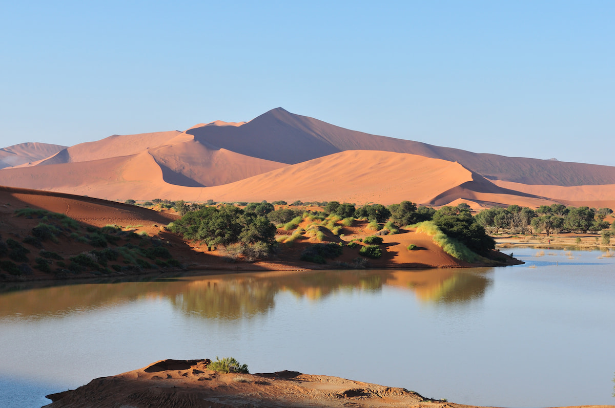 A flooded Sossusvlei in the Namib Desert